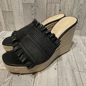 Jessica Simpson Black Ruffle Espadrille Platform Wedges